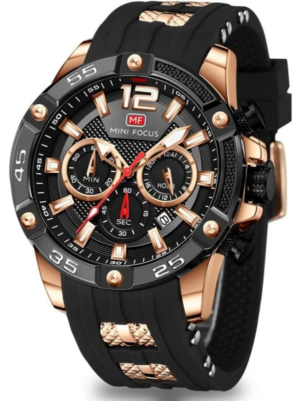 Men's Black Silicon Band Chronograph Waterproof Luminous Unique Casual Watch - Picture 1 of 6